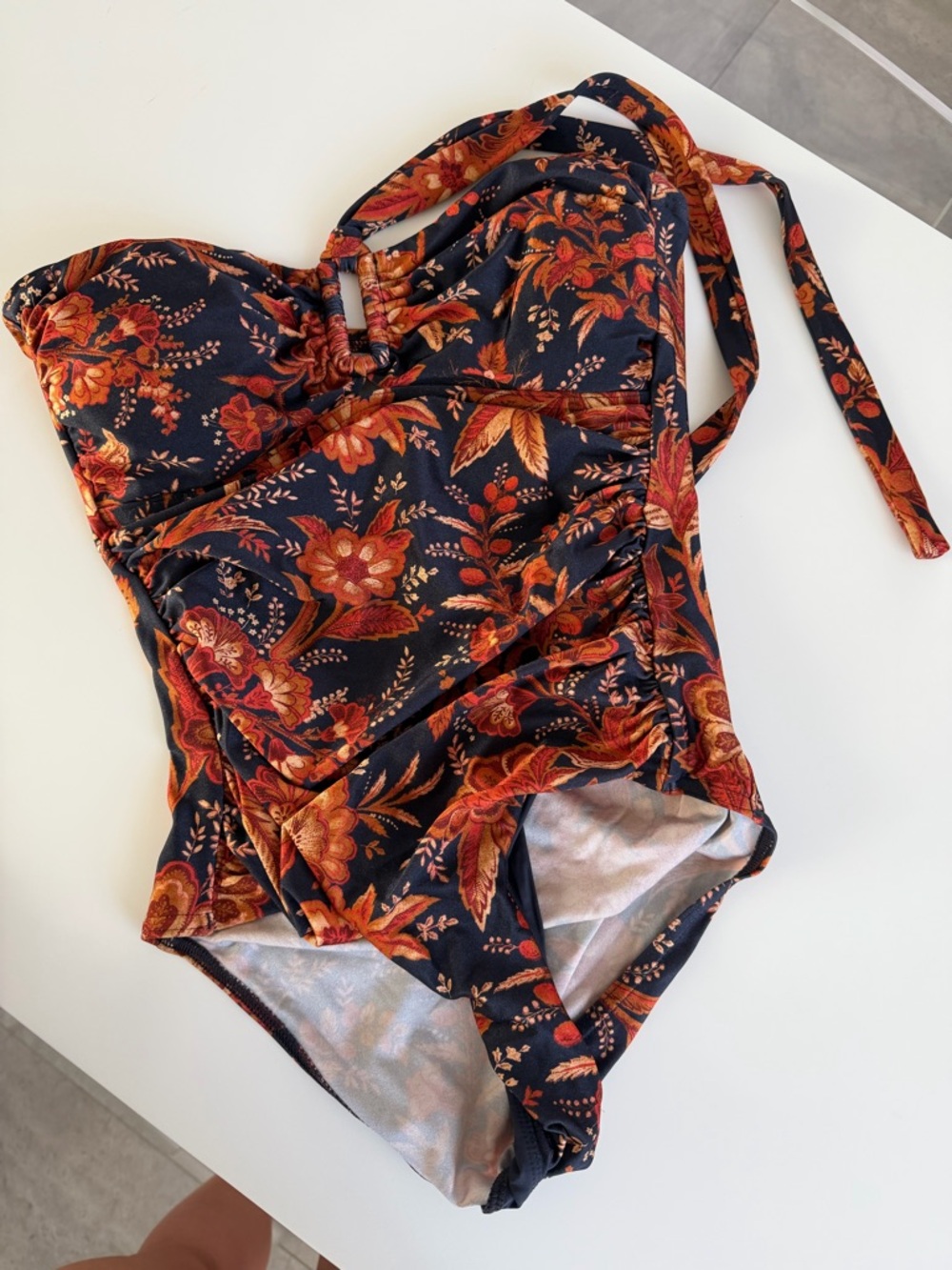 Girls Dark Navy Floral One-Piece Swimsuit with Rust Orange Accents Zimmermann